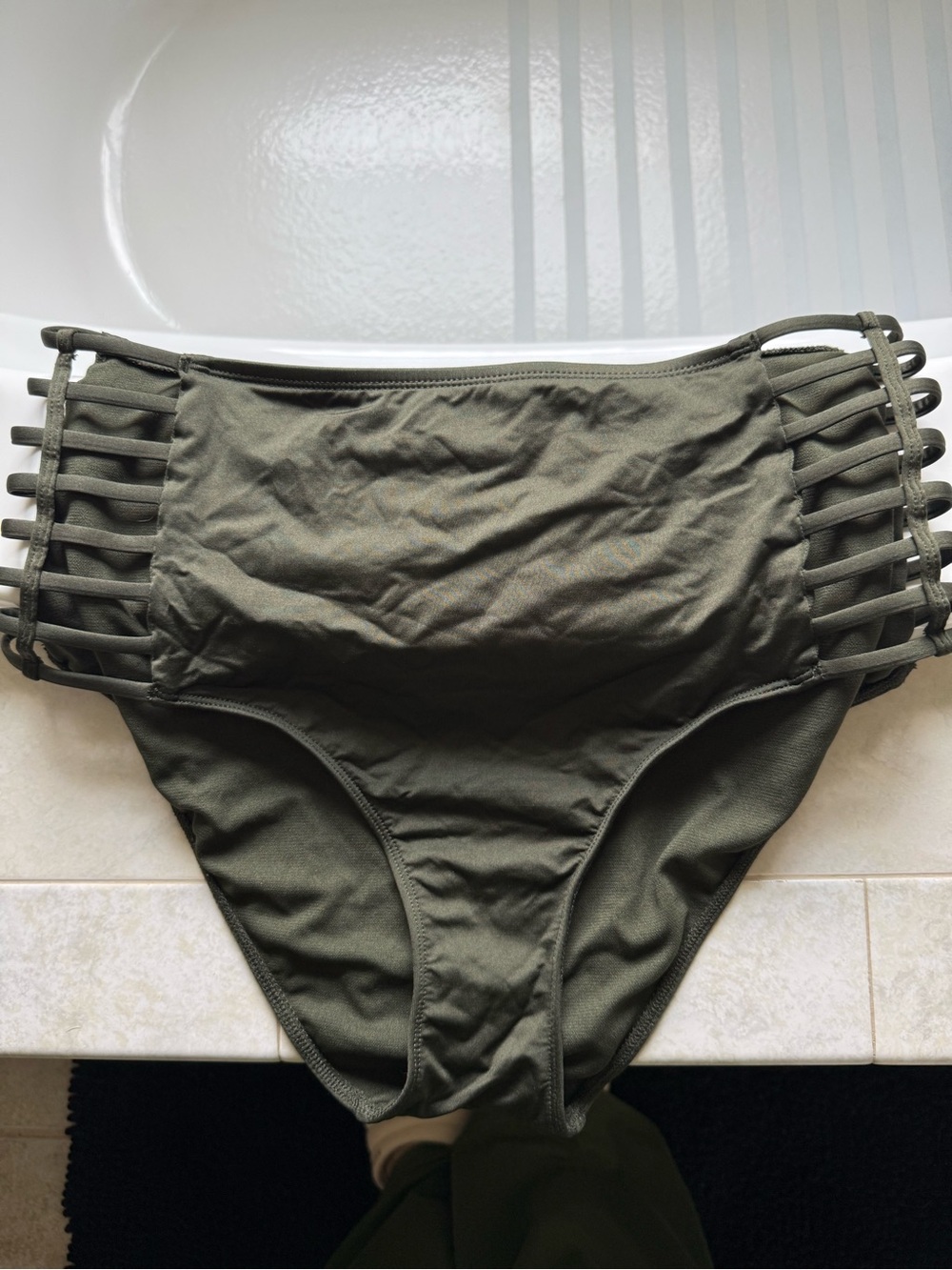 High-Waist Olive Green Strappy Bikini Bottoms